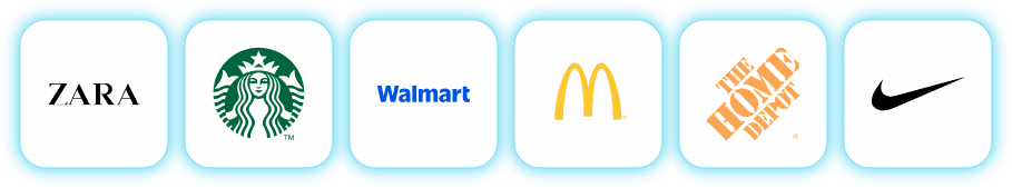 Enterprise brands including Zara, Starbucks, Walmart, McDonald's, Home Depot, and Nike